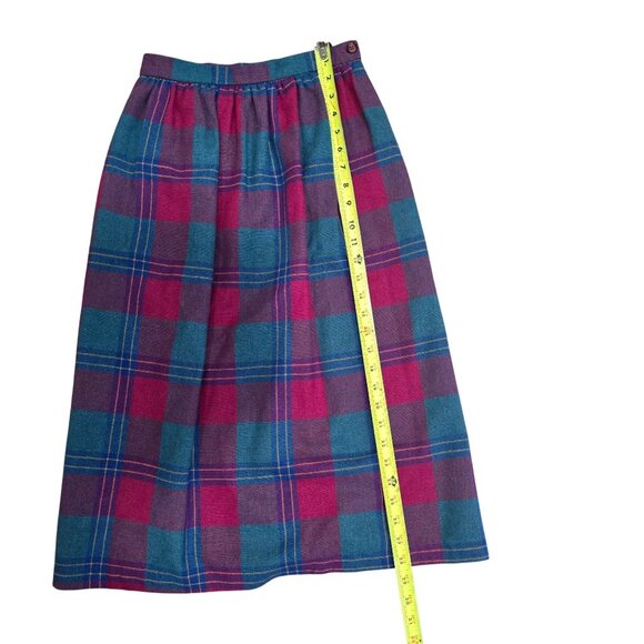 Vintage Johnny B Plaid Wool Skirt & Jacket Set Fuchsia & Teal M Classic 2-Piece - Picture 4 of 11